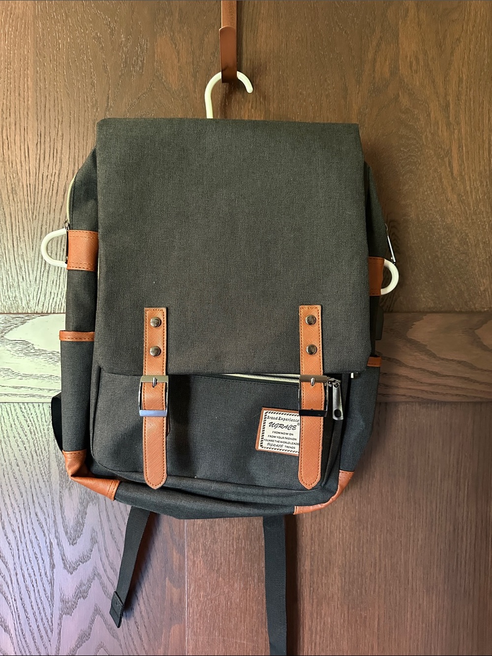 Canvas Flap Backpack with Brown Trim - Unbranded